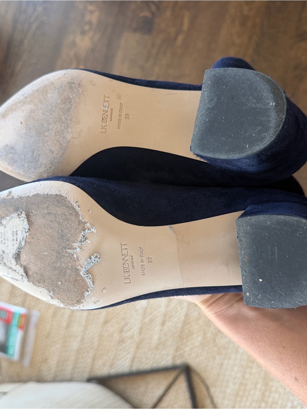 LK Bennett Navy Suede Block Heel Pumps